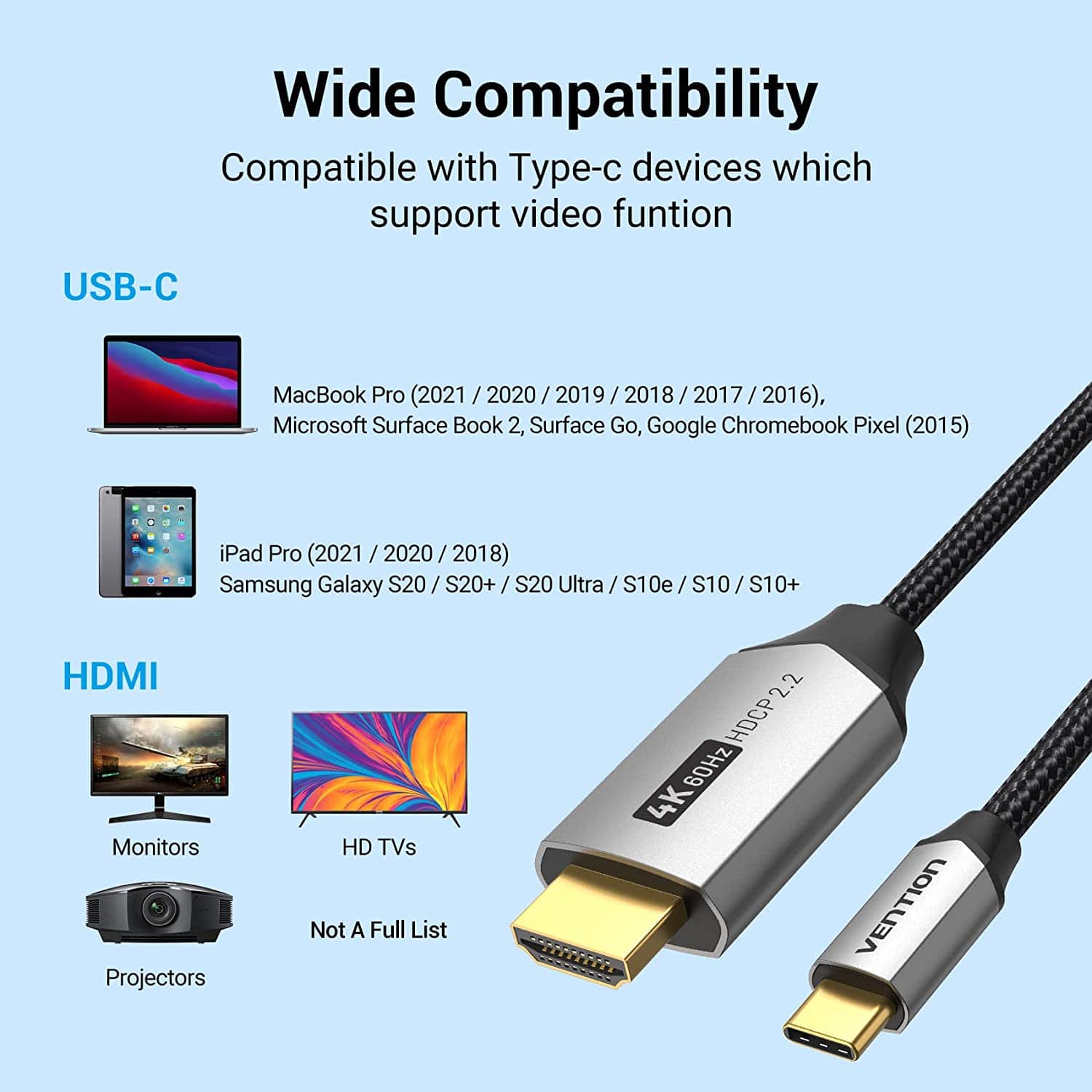 Vention Usb C Hdmi Cable 4k 60hz Type C To Hdmi Thunderbolt 3 Converter For  Macbook Huawei Mate 30 Pro Usb Type-c Hdmi Adapter - Audio & Video Cables -  AliExpress
