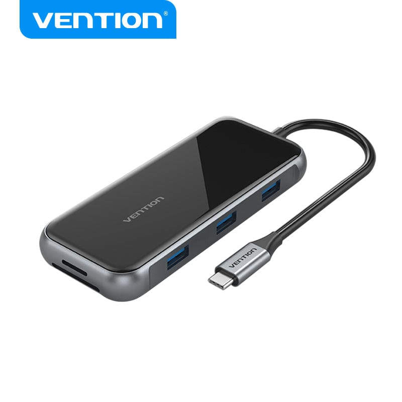VENTION USB-C to HDMI/USB 3.0x3/RJ45/SD/TF/TRRS 3.5mm/PD Docking Station 0.15M Gray Mirrored Surface Type