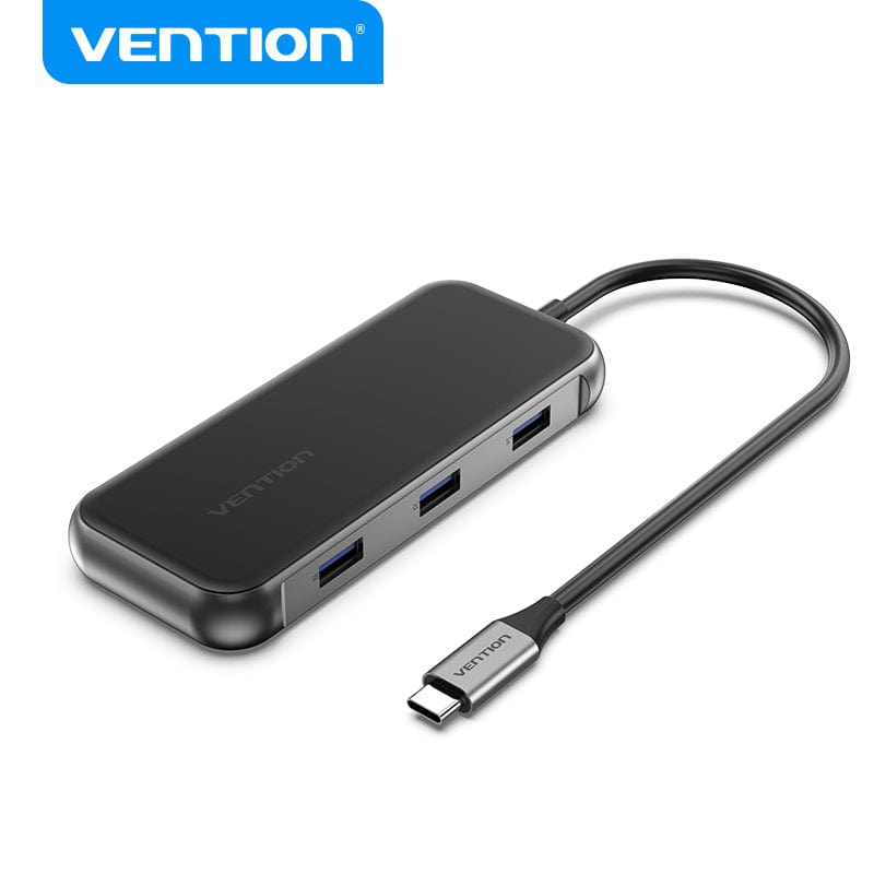 VENTION USB-C to HDMI/VGA/USB 3.0x3/RJ45/PD Docking Station 0.15M Gray Mirrored Surface Type