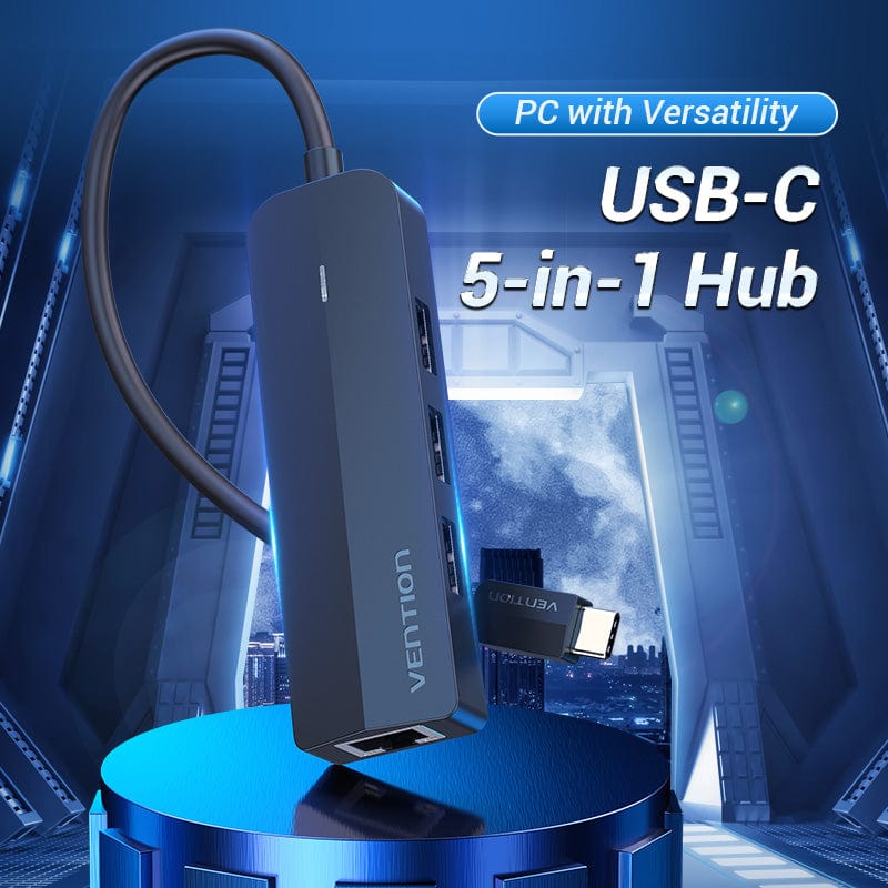 Vention USB-C to USB 2.0*3/RJ45/Micro-B HUB 0.15M Black ABS Type