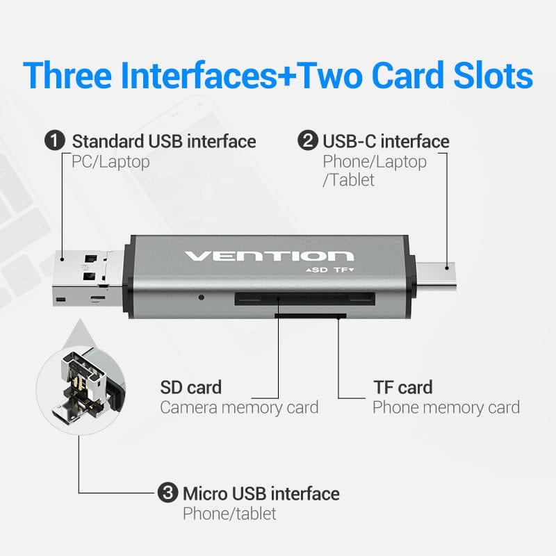 Vention USB2.0 Multi-function Card Reader480Mps TF/SD for MacBook Lenovo ASUS