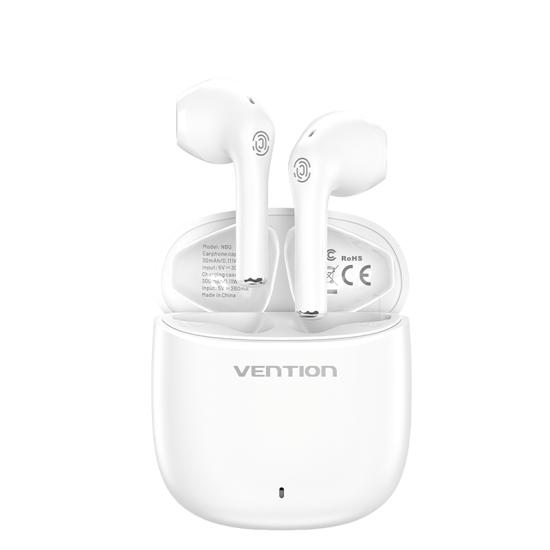 VENTION White Vention Bluetooth 5.3 Earphones TWS True Wireless Headphones USB-C AAC/SBC Stereo Sports Earbuds with Mic Hi-Fi Headset